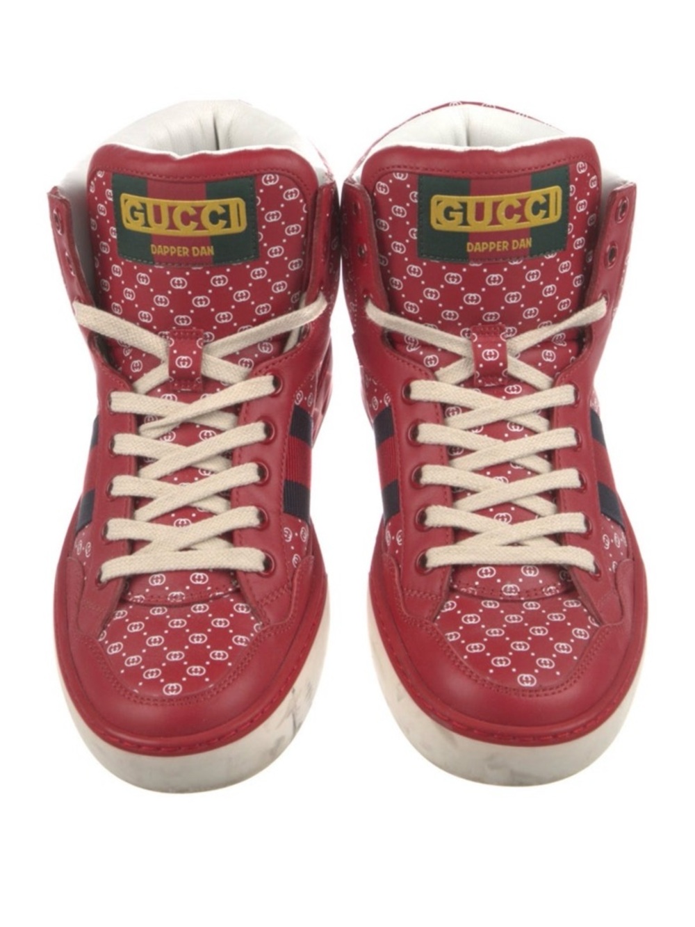 Gucci Red Dapper Dan High-Top Sneakers with Black Web Stripe